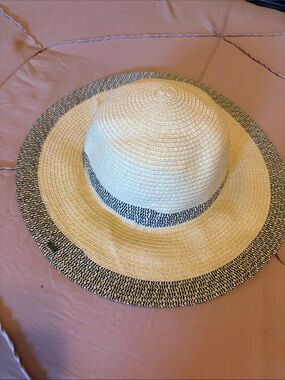 Wide Brim Straw Sun Hat with Black Trim